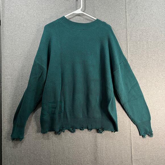 Peace Love World Destructed Affirmation Sweater Deep Teal Size Medium - Picture 1 of 10